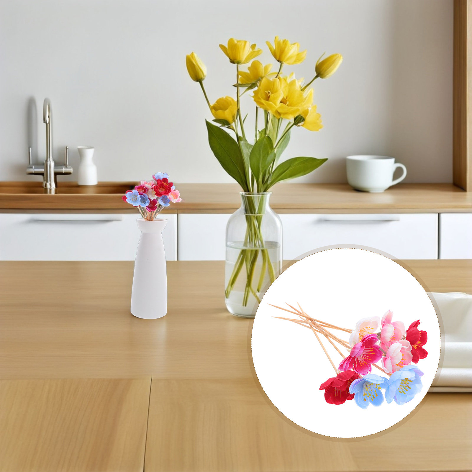 Floral Picks Wood - 100 Adet Zarif Çiçekli Meyve Kürdanları