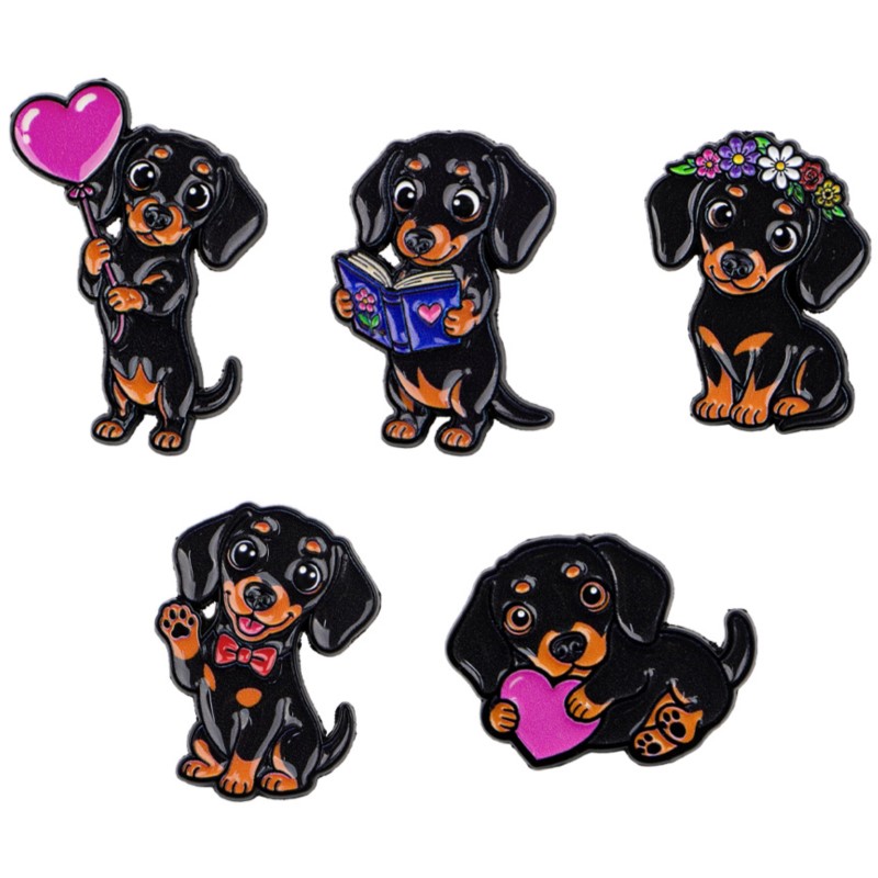 Florist Supplies - 5 adet Sevimli Dachshund Emaye Pin