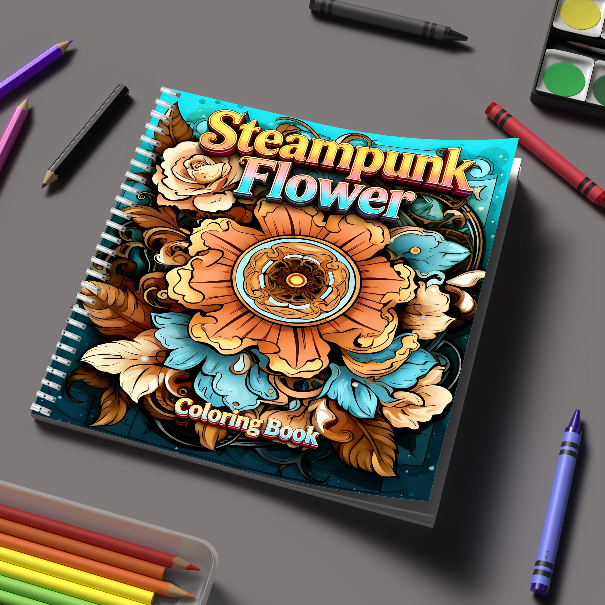 Flower Supply - Yetişkinler için Boyama Kitabı Steampunk Çiçekleri