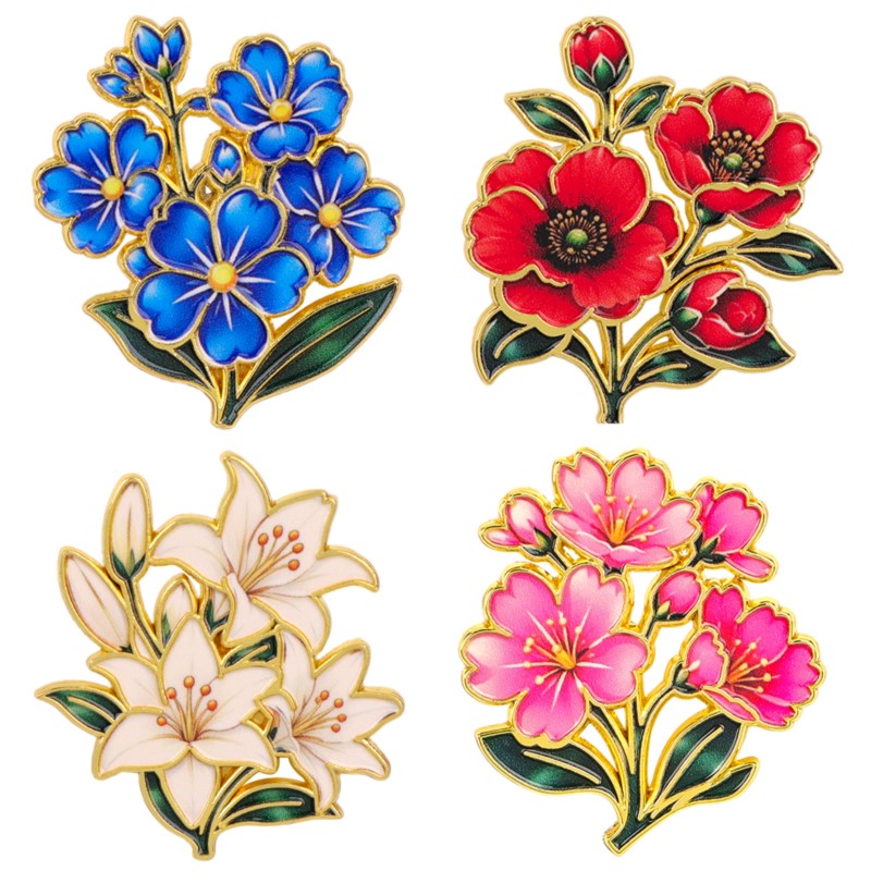 Florist Supplies - Sevimli Vintage Renkli Çiçekli Emaye Pin